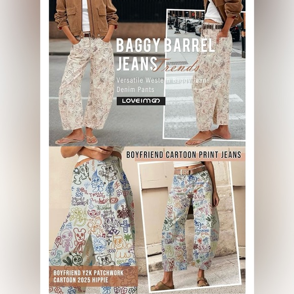 Loveimgs Colorful Graphic Wide-Leg Barrel Jeans - Picture 5 of 9
